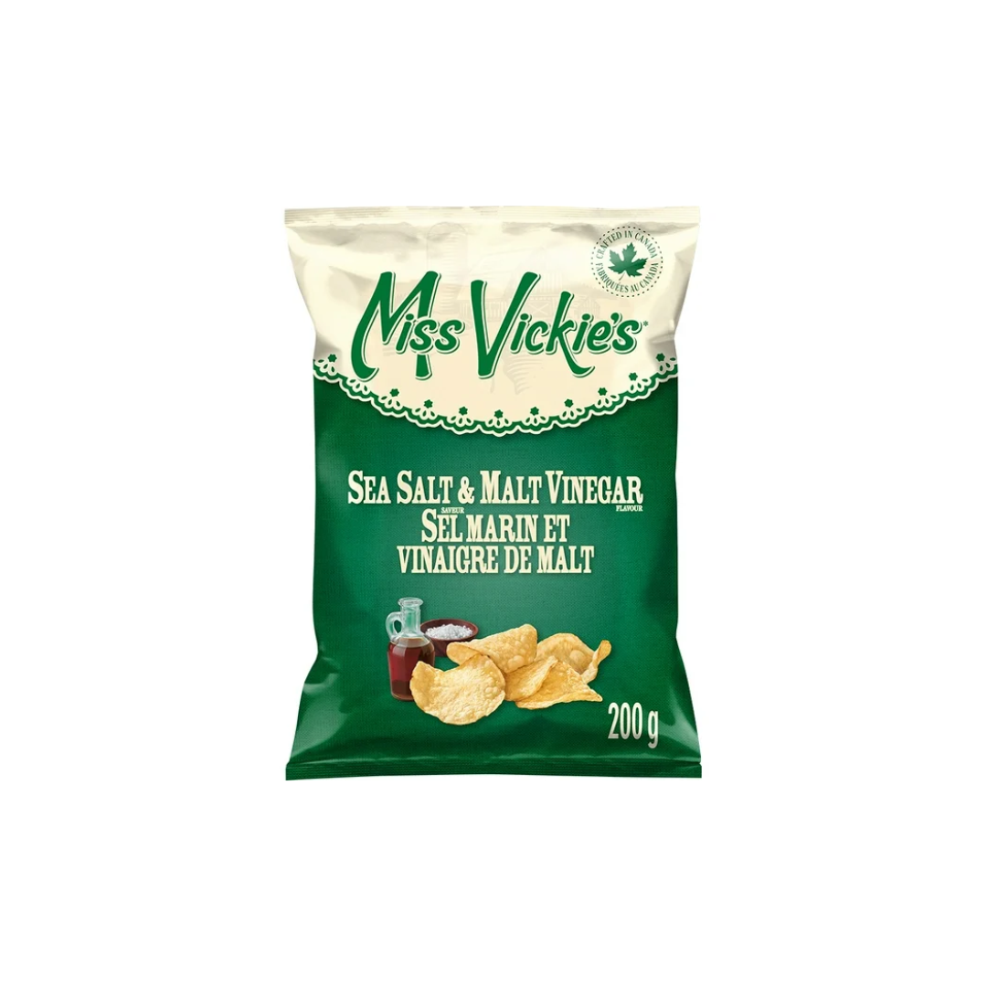 Miss Vickies Sea Salt & Malt Vinegar Flavour Kettle Cooked Potato Chips 200g