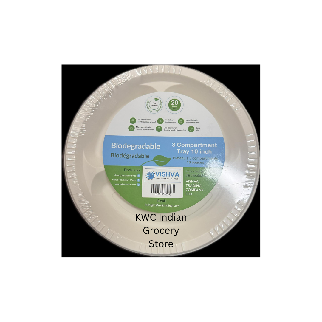 VISHVA BIODEGRADABLE 10" 3 COMPARTMENT 20 TRAYS
